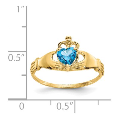 14K Yellow Gold CZ December Birthstone Claddagh Heart Ring – view 3