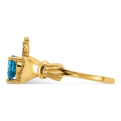 14K Yellow Gold CZ December Birthstone Claddagh Heart Ring – view 4
