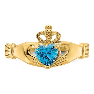 14K Yellow Gold CZ December Birthstone Claddagh Heart Ring – view 5