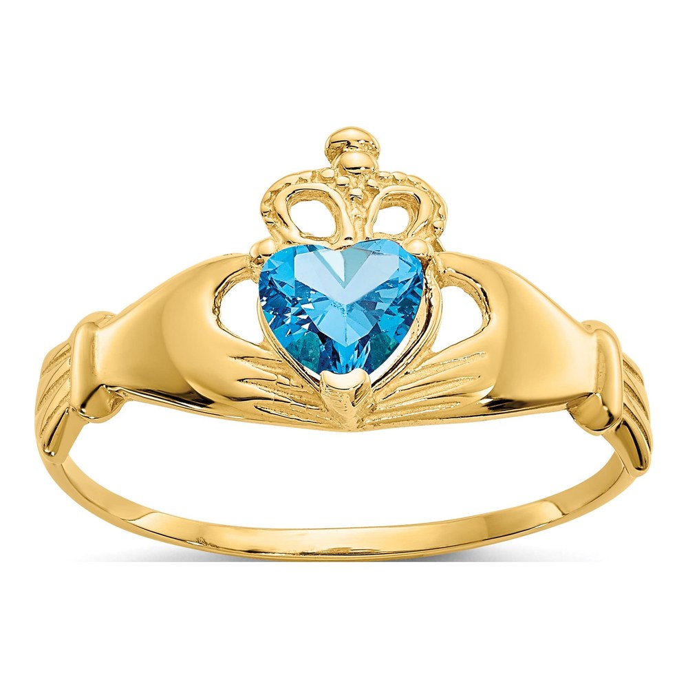 14K Yellow Gold CZ December Birthstone Claddagh Heart Ring