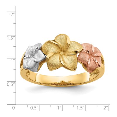14K Tri-Color Gold Plumeria Flowers Ring – view 4