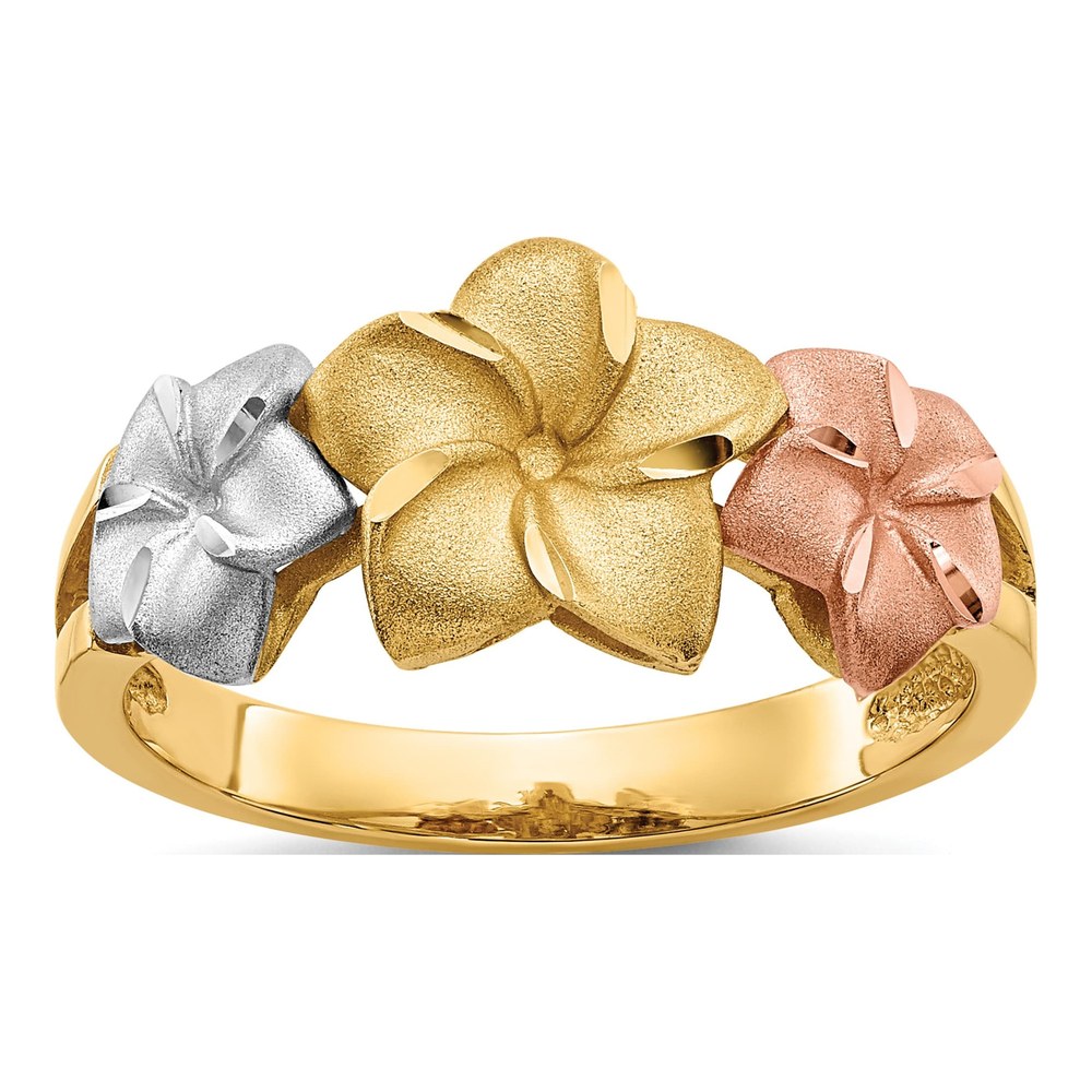 14K Tri-Color Gold Plumeria Flowers Ring