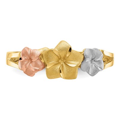 14K Tri-Color Gold Plumeria Flower Ring – view 6