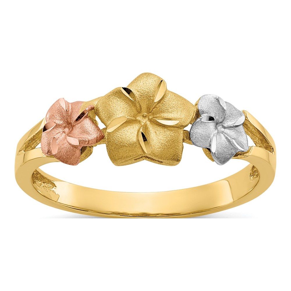 14K Tri-Color Gold Plumeria Flower Ring