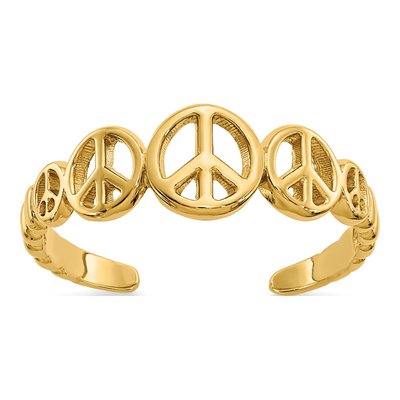 14K Yellow Gold Peace Sign Toe Ring