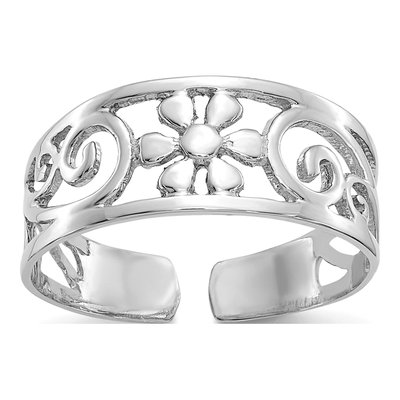 14K White Gold Floral Toe Ring