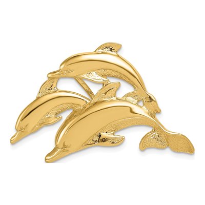 14K Yellow Gold Triple Dolphin Fits Slide Pendant