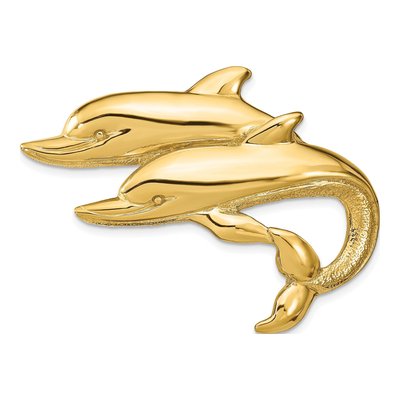 14K Yellow Gold Double Dolphins Slide Pendant