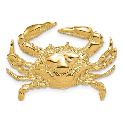14K Yellow Gold Large Blue Crab Omega Slide Pendant