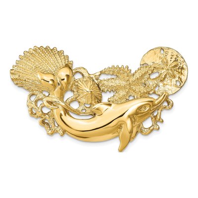 14K Yellow Gold Dolphin Shell Cluster Omega Slide Pendant