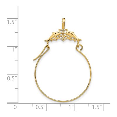 14K Yellow Gold Double Dolphins Holder Pendant – view 4