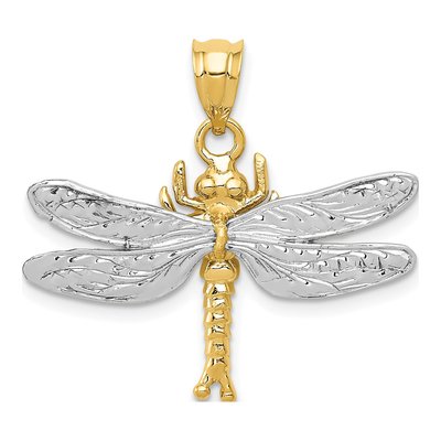 14K Two-Tone Gold Dragonfly Pendant