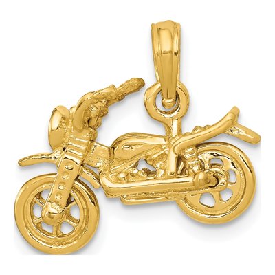 14K Yellow Gold 3-D Motorcycle Pendant