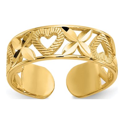 14K Yellow Gold Diamond-Cut Heart Toe Ring