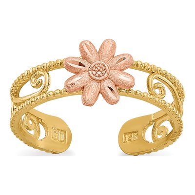 14K Two-Tone Gold Flower Toe Ring