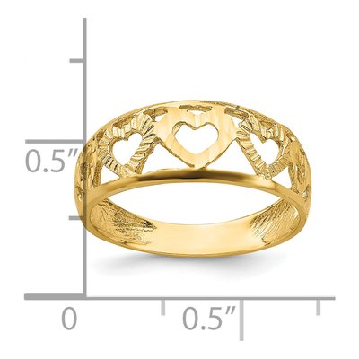 14K Yellow Gold Diamond-Cut 5-Heart Ring – view 5