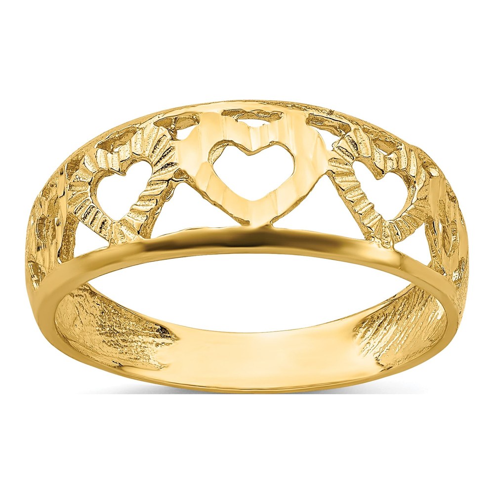 14K Yellow Gold Diamond-Cut 5 Heart Ring
