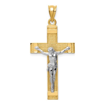 14K Two-Tone Gold INRI Crucifix Pendant