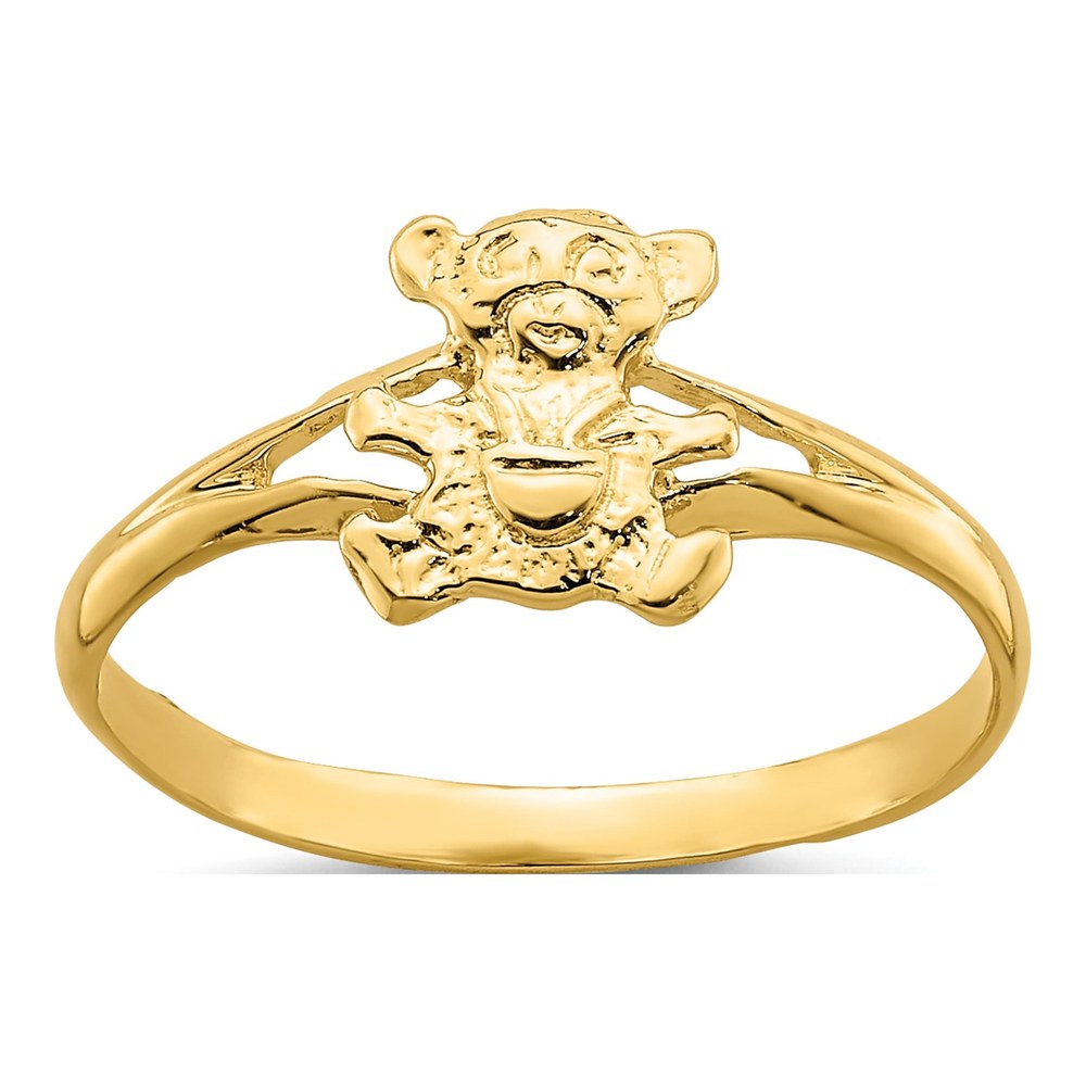 14K Yellow Gold Teddy Bear Baby Ring, Size 2