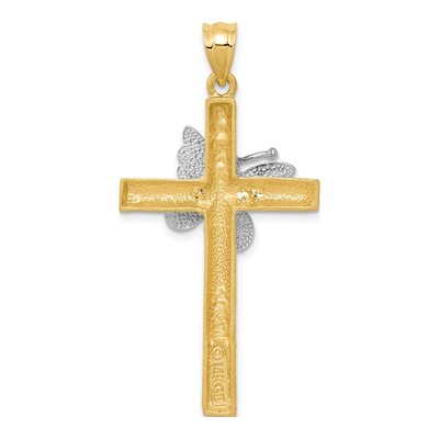 14K Two-Tone Gold Cross Butterfly Pendant – view 5