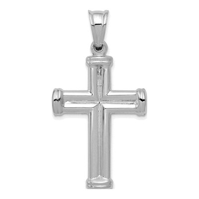 14K White Gold Hollow Cross Pendant