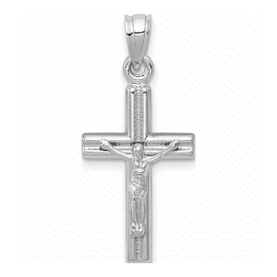 14K White Gold Reversible Crucifix Cross Pendant