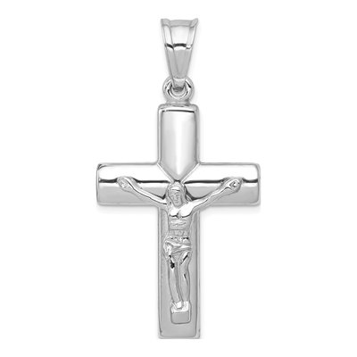 14K White Gold Reversible Crucifix Cross Pendant