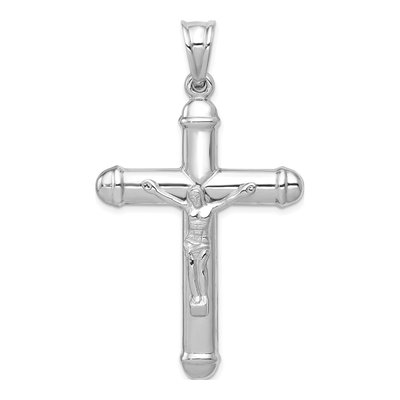 14K White Gold Reversible Crucifix Cross Pendant