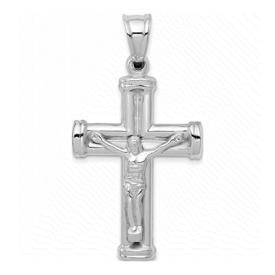 14K White Gold Reversible Crucifix Cross Pendant