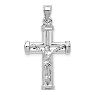 14K White Gold Reversible Crucifix Cross Pendant