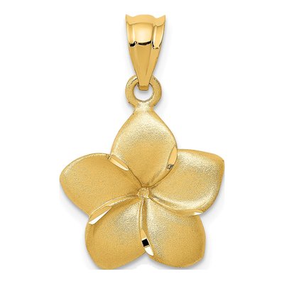 14K Yellow Gold Diamond-Cut Plumeria Pendant