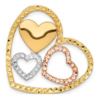 14K Two-Tone Gold Triple Heart Slide Pendant