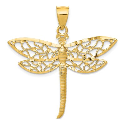 14K Yellow Gold Diamond-Cut Dragonfly Pendant