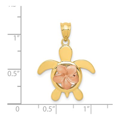 14K Two-Tone Gold Plumeria Turtle Pendant – view 4