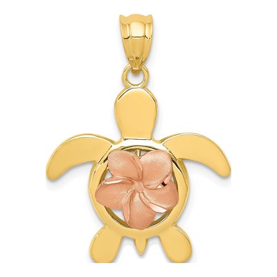 14K Two-Tone Gold Plumeria Turtle Pendant
