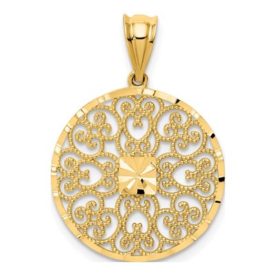 14K Yellow Gold Filigree Diamond-Cut Charm