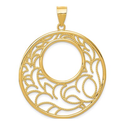 14K Yellow Gold Wavy Floral Circle Pendant