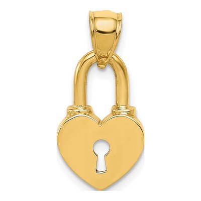 14K Yellow Gold Heart Lock Charm
