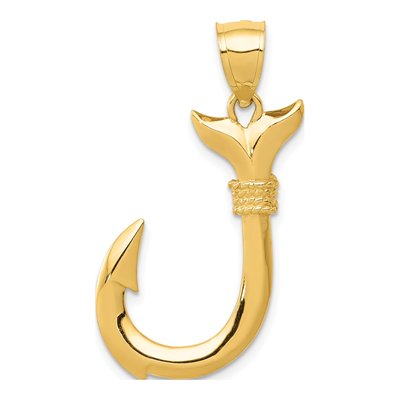 14K Yellow Gold 3-D Whale Tail Pendant