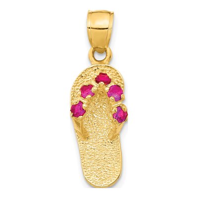 14K Yellow Gold CZ 3D January Birthstone Flip Flop Pendant