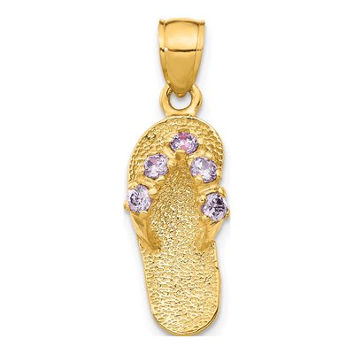 14K Yellow Gold CZ February Birthstone Flip Flop Pendant
