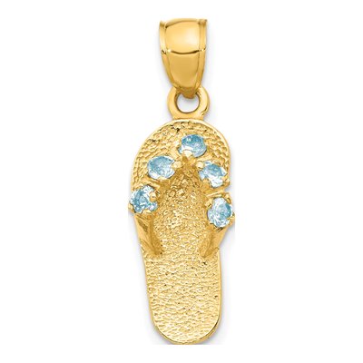 14K Yellow Gold CZ March Birthstone Flip Flop Pendant
