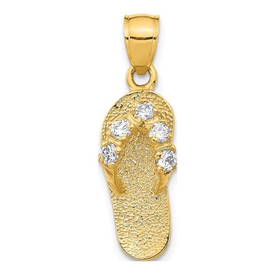 14K Yellow Gold CZ April Flip Flop Pendant