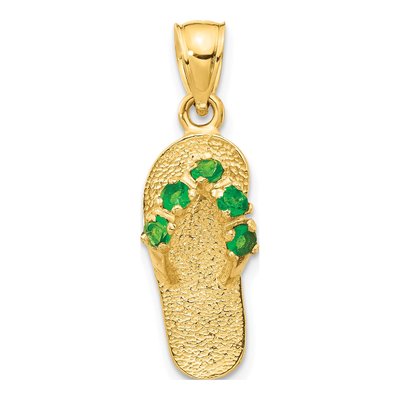 14K Yellow Gold CZ May Birthstone Flip Flop Pendant