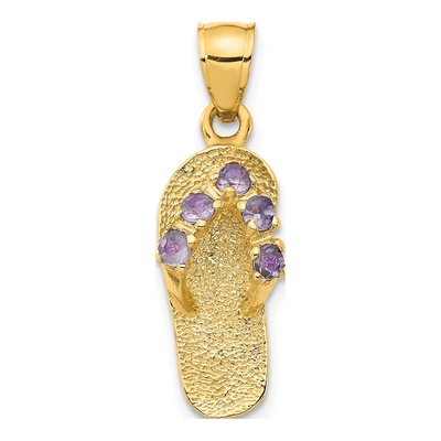 14K Yellow Gold CZ June Birthstone Flip Flop Pendant