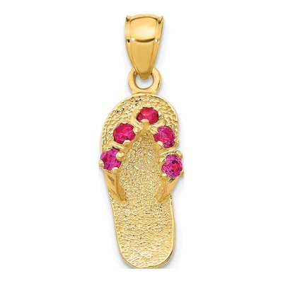 14K Yellow Gold CZ July Birthstone Flip Flop Pendant
