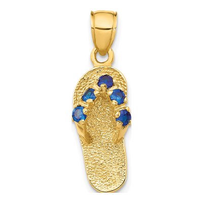 14K Yellow Gold CZ September Birthstone Flip Flop Pendant