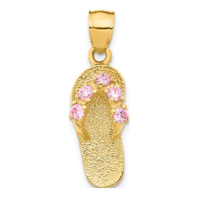 14K Yellow Gold CZ October Birthstone Flip Flop Pendant