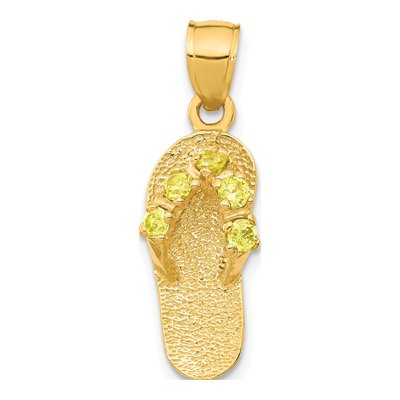 14K Yellow Gold CZ Flip Flop Birthstone Pendant