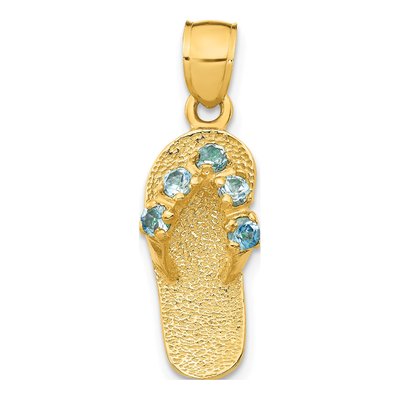 14K Yellow Gold CZ December Birthstone Flip Flop Pendant